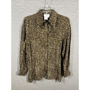 Tess Women Animal Print Long‎ Sleeve Button Up Silk Blouse Size S